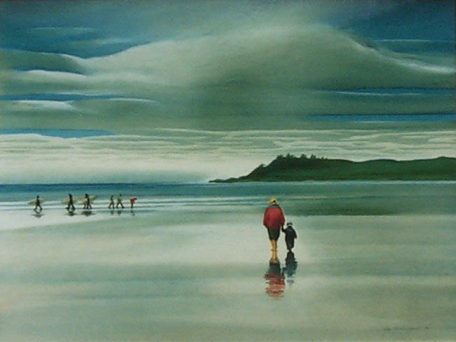 Surfers - Pacific Rim - an Oil Painting by Olga Kornavitch-Tomlinson