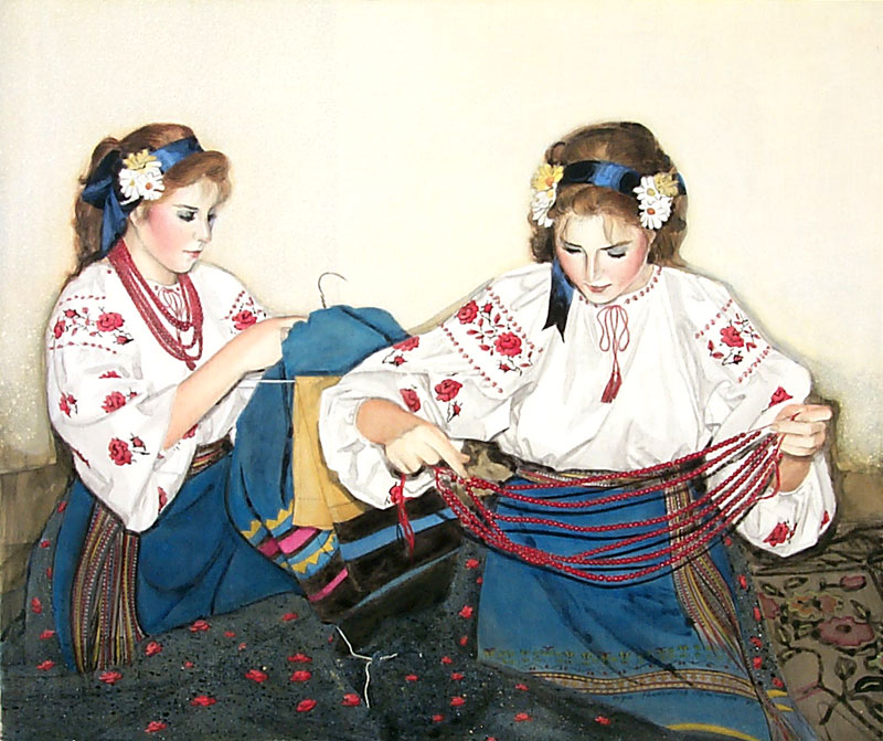 Arranging Costumes- Oil Painting by Olga Kornavitch-Tomlinson