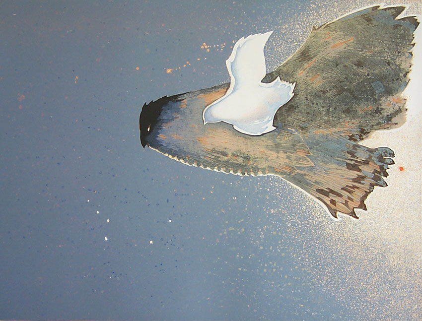 A Dove within the Hawk is Flying - Lithograph by Roy Tomlinson