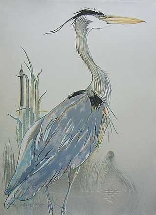 Heron's Blue - Lithograph by Roy Tomlinson