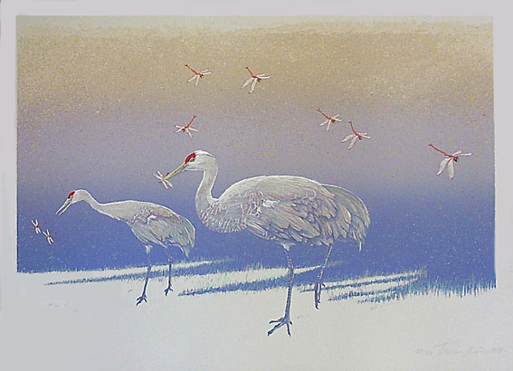 Twilight of the Cranes #2- Lithograph by Roy Tomlinson
